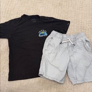 Volcom Black Graphic Tee with Light Gray Shorts
